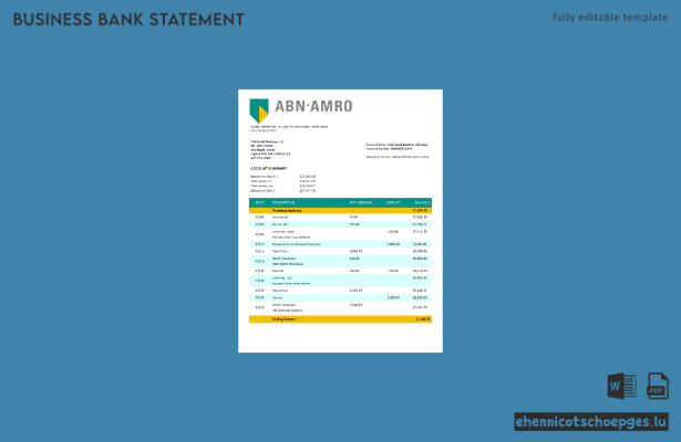 ABN Amro Bank Firmenkontoauszug (Word- und PDF-Beispiel)